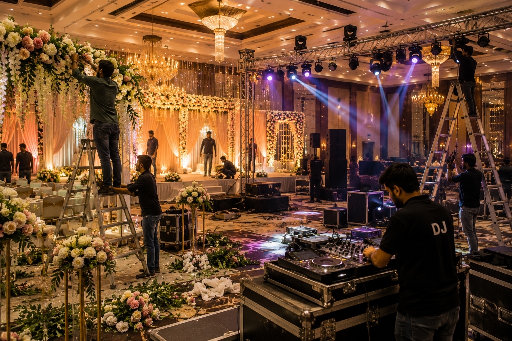 Vendors decor and production equipment setup